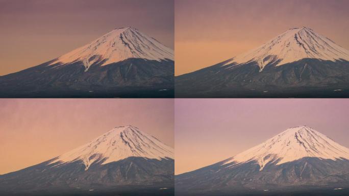 日本山梨川口子湖富士山日落时间的延时