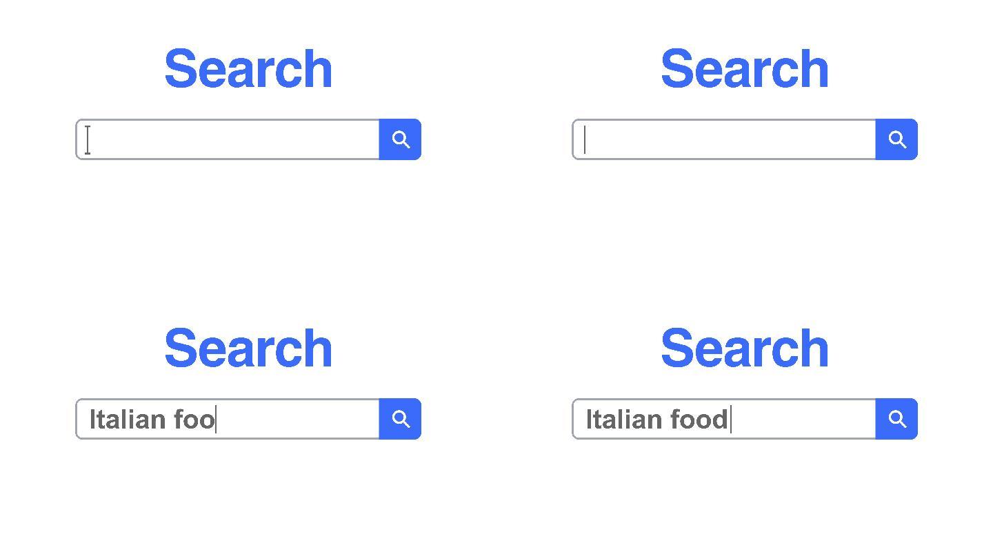 网络浏览器或带有搜索框的网页，键入意大利食物以进行互联网搜索