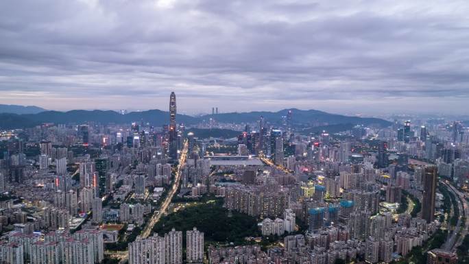 【4K正版素材】深圳福田航拍夜景延时