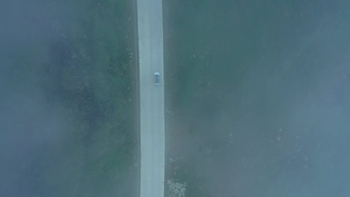 汽车行驶在森林大雾天气