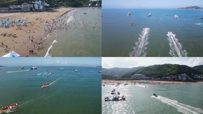 4K航拍苍南渔寮海边沙滩海上项目