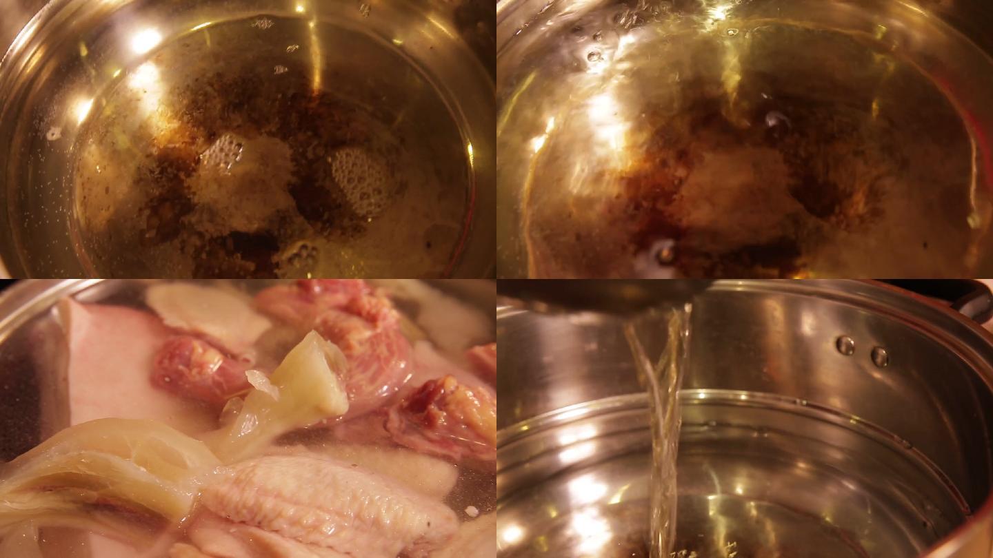 【镜头合集】锅中加水炖肉焯水去血沫