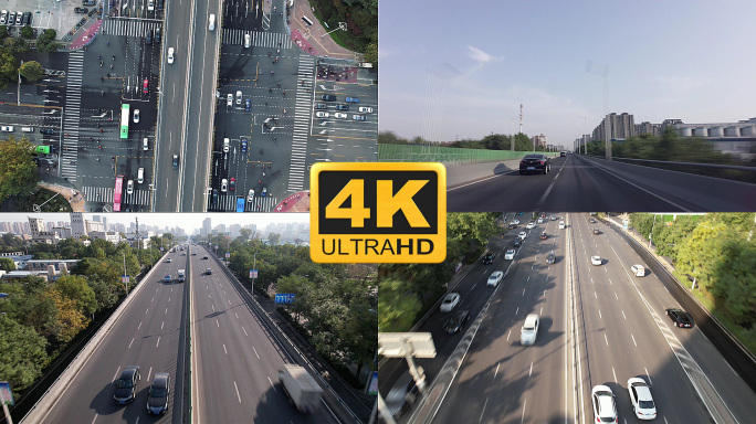 原创4k城市道路交通驾驶延时航拍