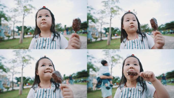 吃冰淇淋的可爱亚洲女孩