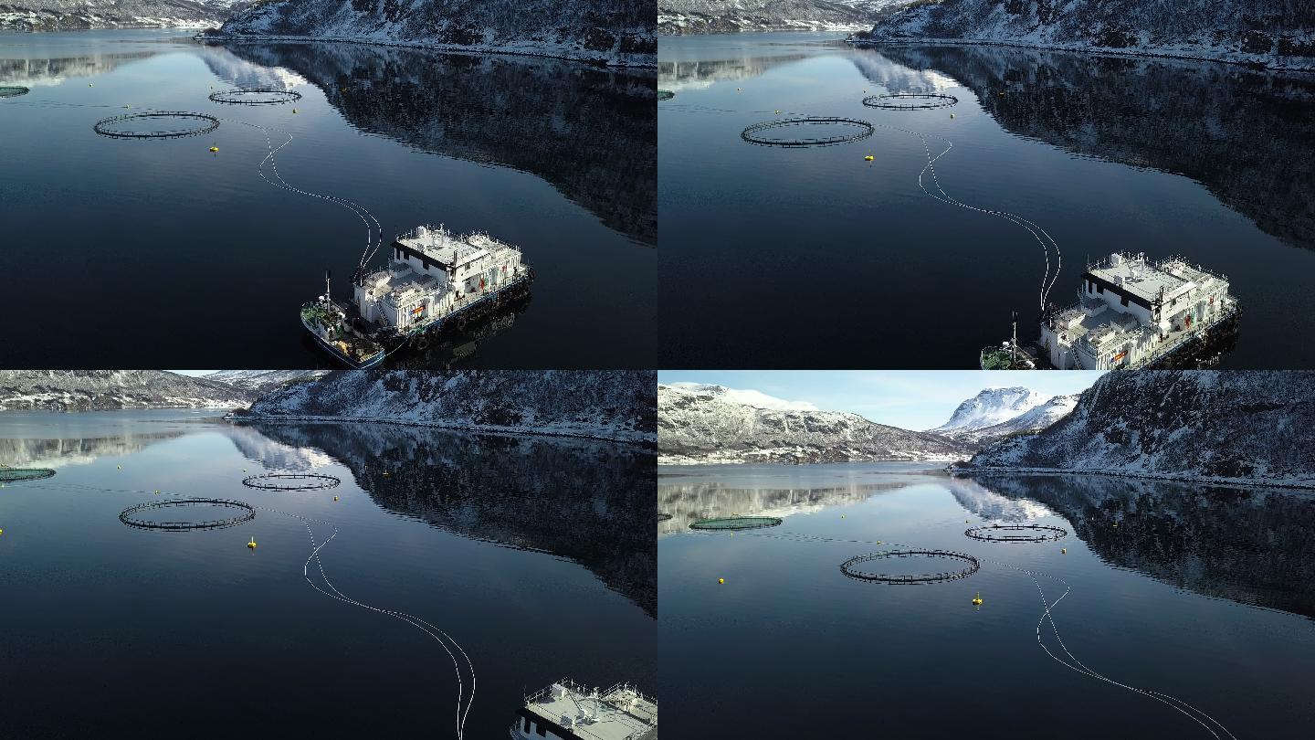 挪威北部特罗姆索省希勒沙姆峡湾的渔场