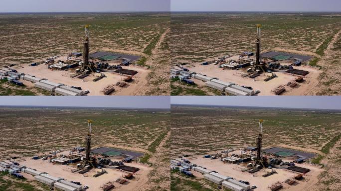 新墨西哥州水力压裂钻机的空中无人机剪辑
