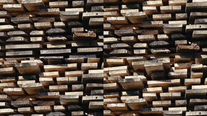 成堆的干木板木材加工厂