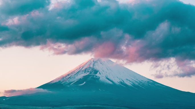 冬天富士山上的日落-时间流逝