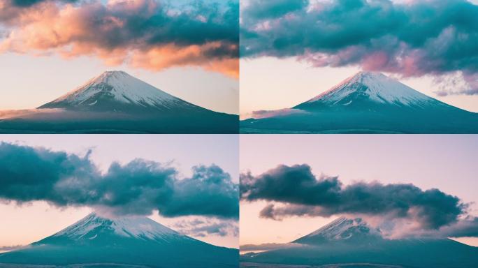 冬天富士山上的日落-时间流逝