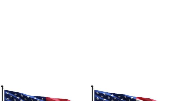 风中的美国和日本国旗在白色背景上隔离，带有复制空间