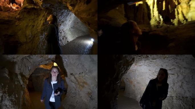 女人探索洞穴探险一个女人山洞
