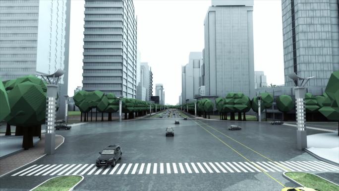 概念城市街道马路日景转夜景变化虚拟建筑