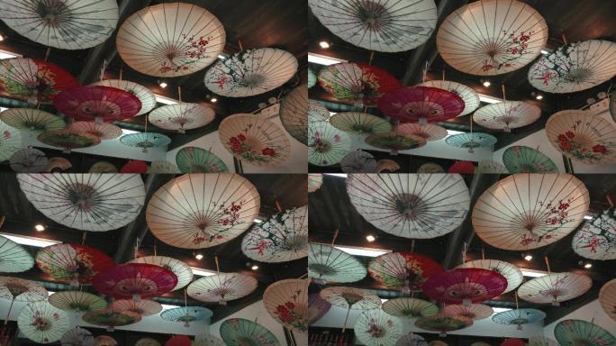 中国传统油纸伞景点灯饰古代
