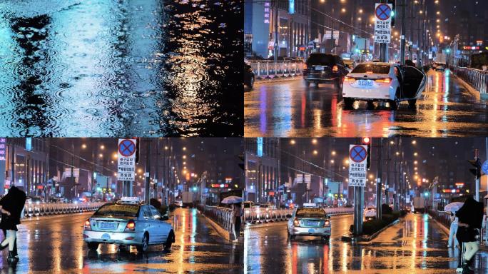 雨中车流溅起水花下雨交通下雨街道下雨城市