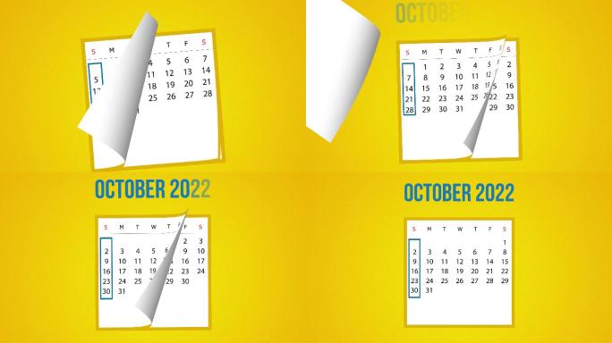 2022年10月日历黄色背景下4K分辨率翻页动画
