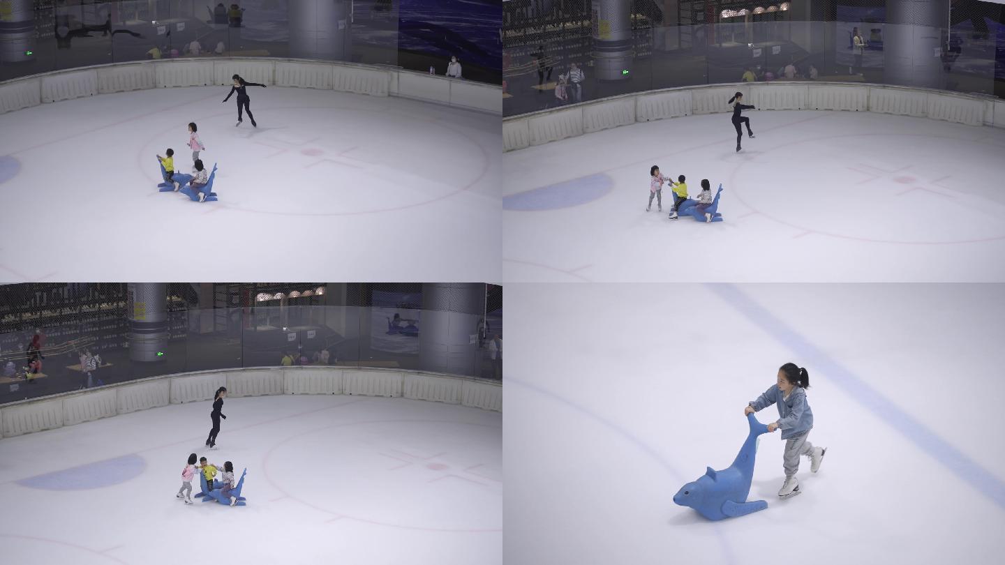 滑冰场孩子们练习滑冰
