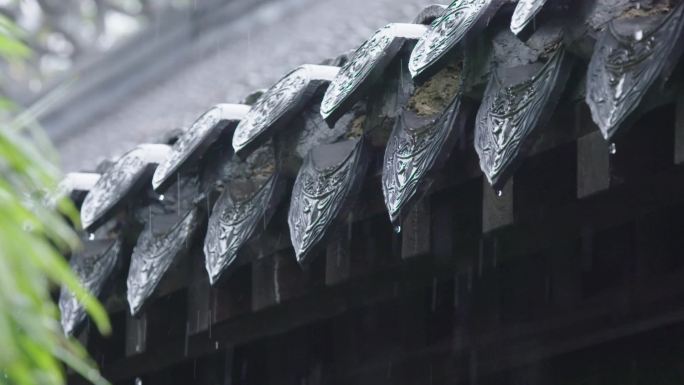 下雨雨滴阴雨屋檐雨景A009