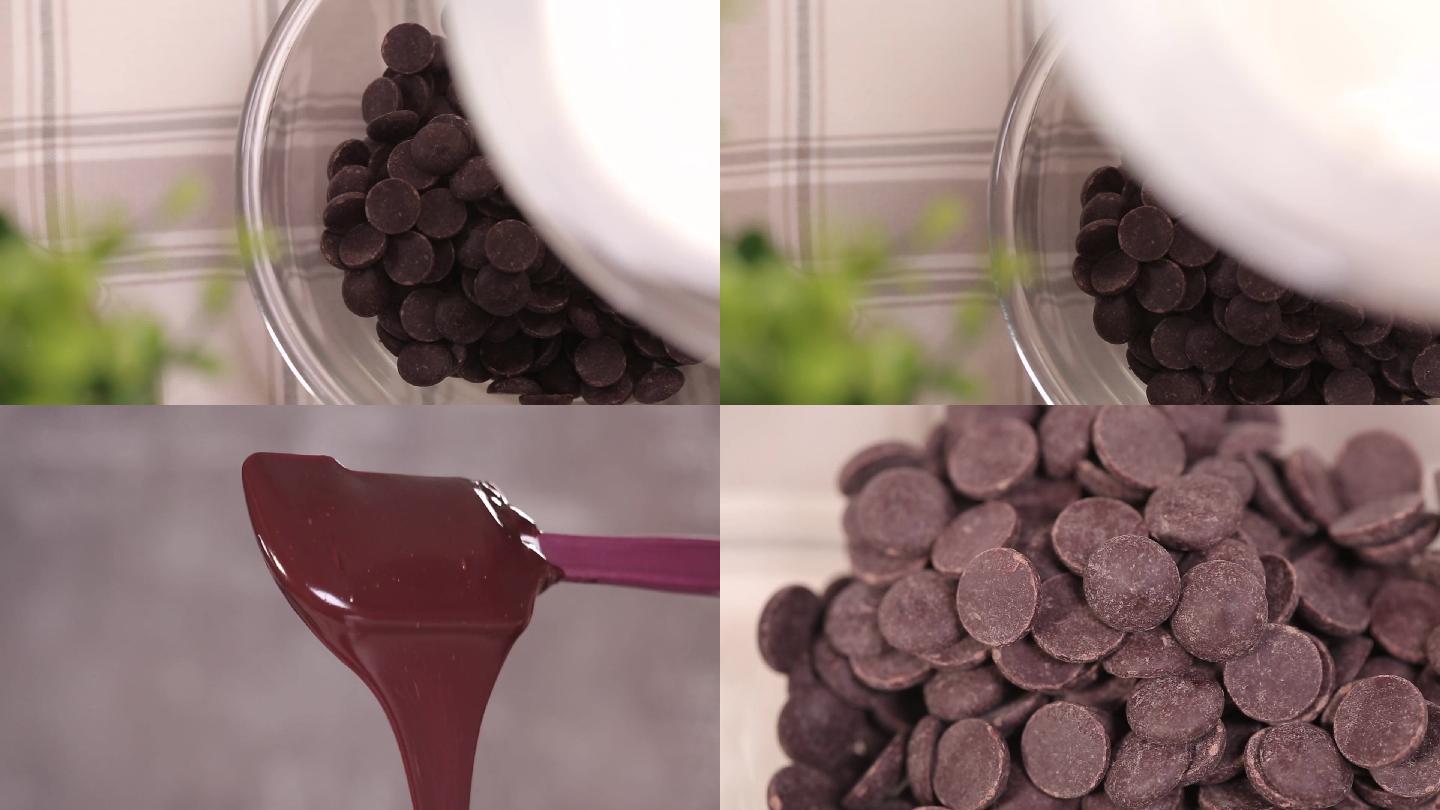 【镜头合集】巧克力颗粒加奶油隔水加热融化