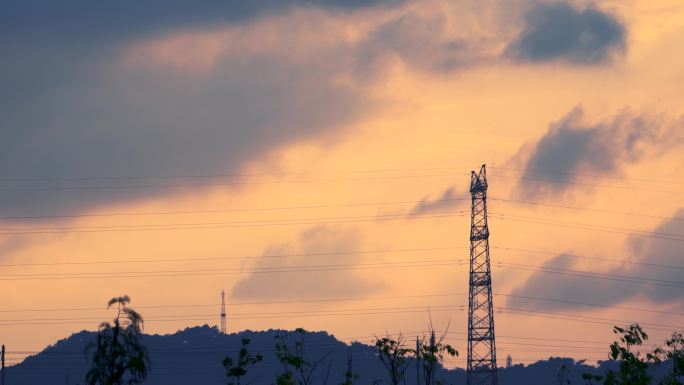 电塔夕阳黄昏朝阳建筑电力基建电线设施