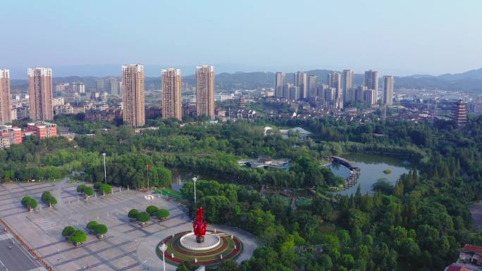 重庆 铜梁 人民公园 航拍  雕塑