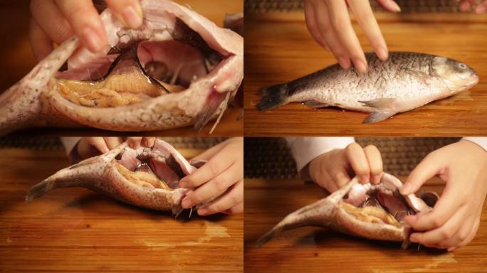 【镜头合集】剖开鲫鱼肚子用钢丝球清理鱼