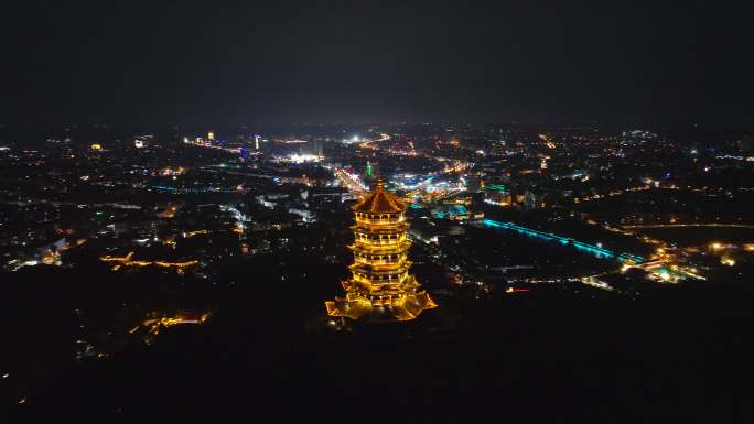 都江堰夜景南桥航拍4K