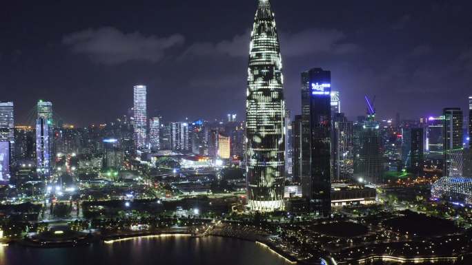 夜晚深圳后海湾现代航拍城市风光