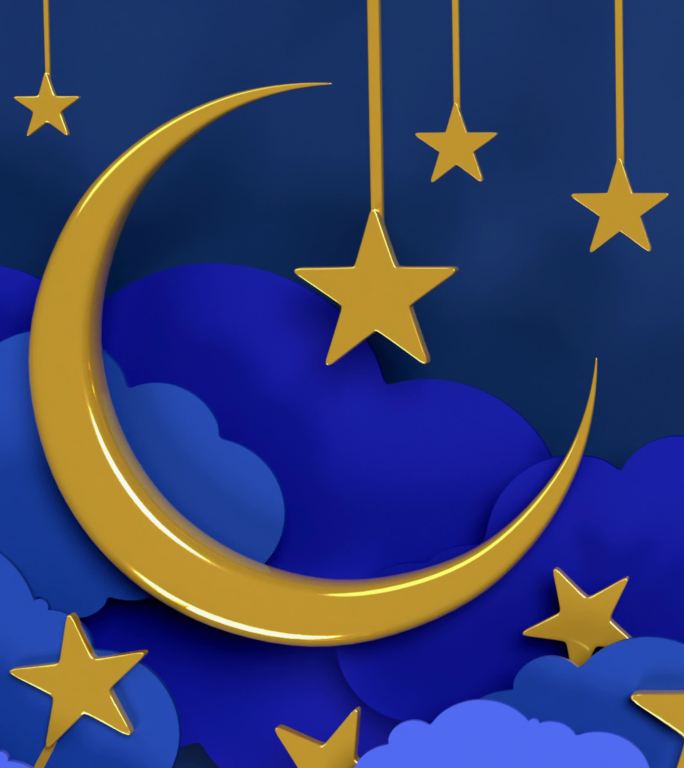 Ramadan Kareem垂直横幅，以4K分辨率的新月和星星为背景