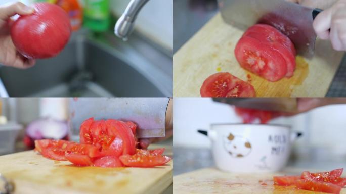 做西红柿打卤面切西红柿