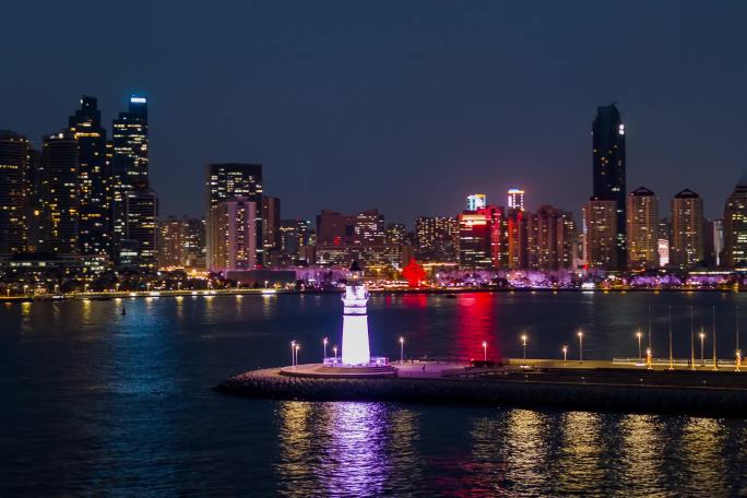 青岛浮山湾城市海岸线风光夜景