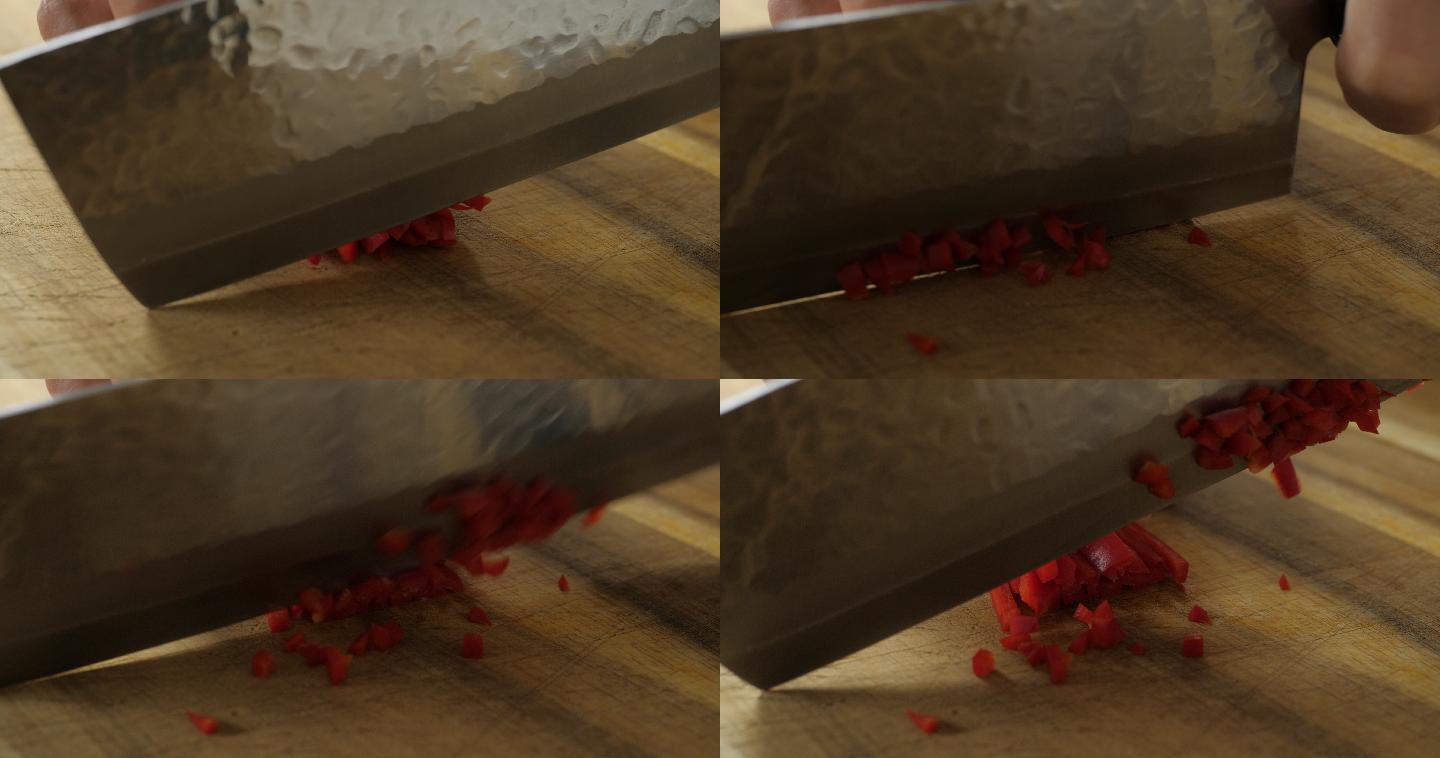 木砧板手切红辣椒香料切割桌子