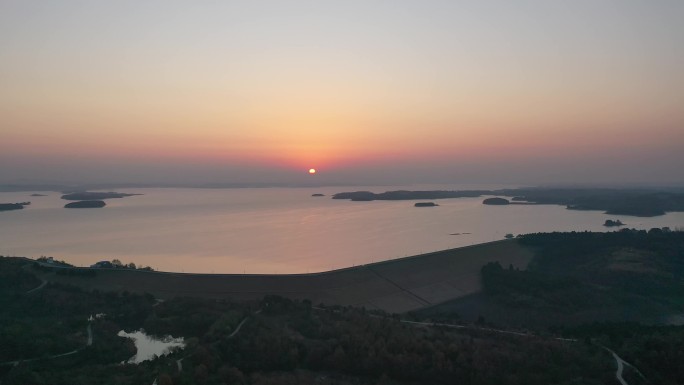 漳河日出 水库 水面 湖泊 日出 风景