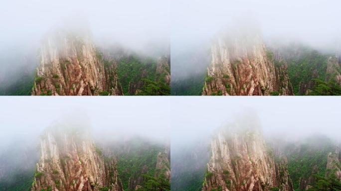 云雾中的黄山风景区航拍奇山怪石