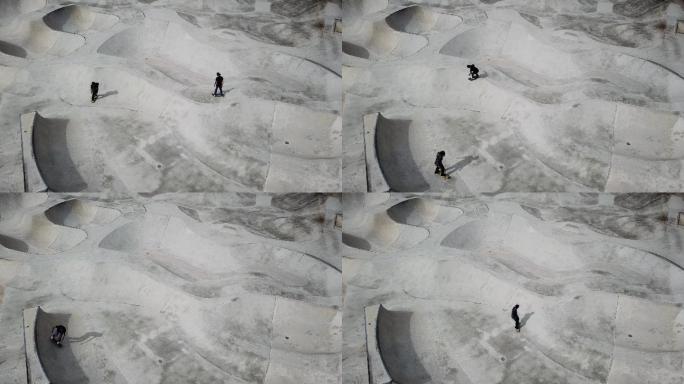 无人机视角亚洲滑板运动员