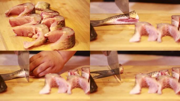【镜头合集】厨师切鱼块去鱼骨  (2)