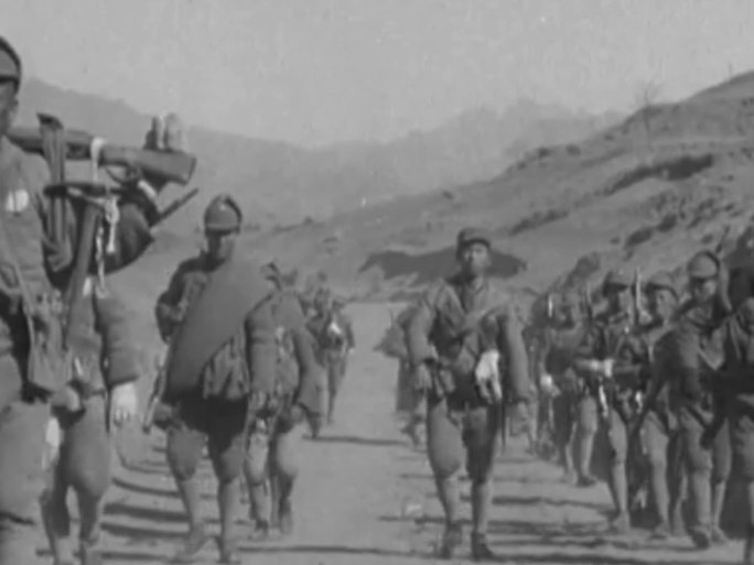 民国抗战时期战士们奔赴前线作战纪实影像