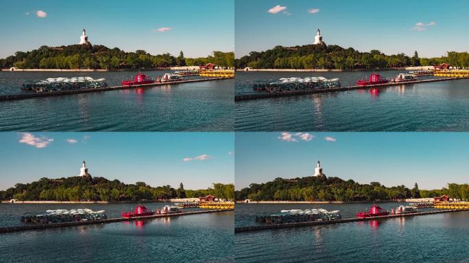 北海公园白塔红船延时摄影