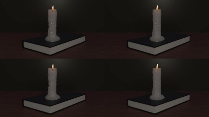 黑色背景下4K分辨率黑色书籍万圣节场景上的蜡烛