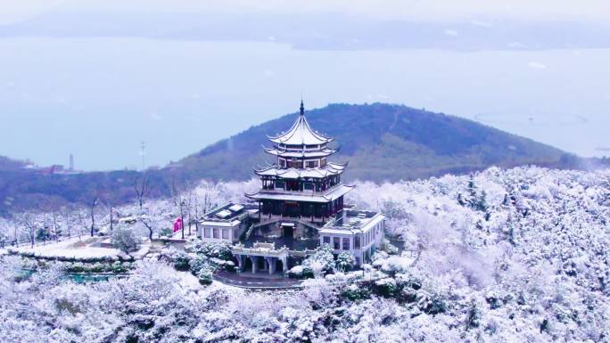 苏州吴中渔洋山渔洋阁雪景