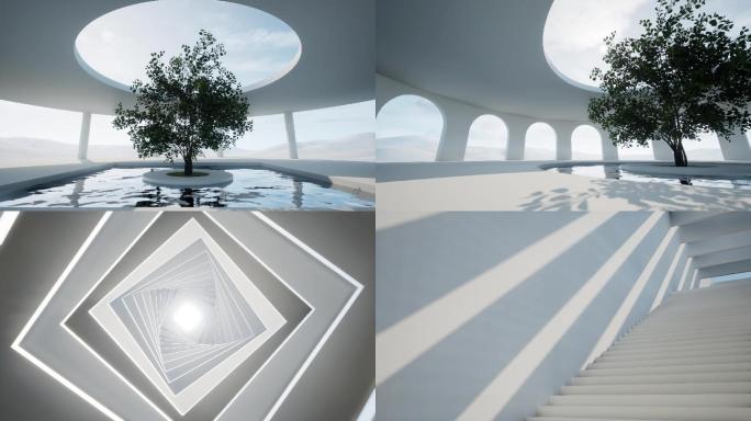 高端房地产建筑几何空间光影变化超现实空镜