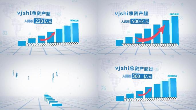 高科技企业数据柱状图立体生长数字滚动展示