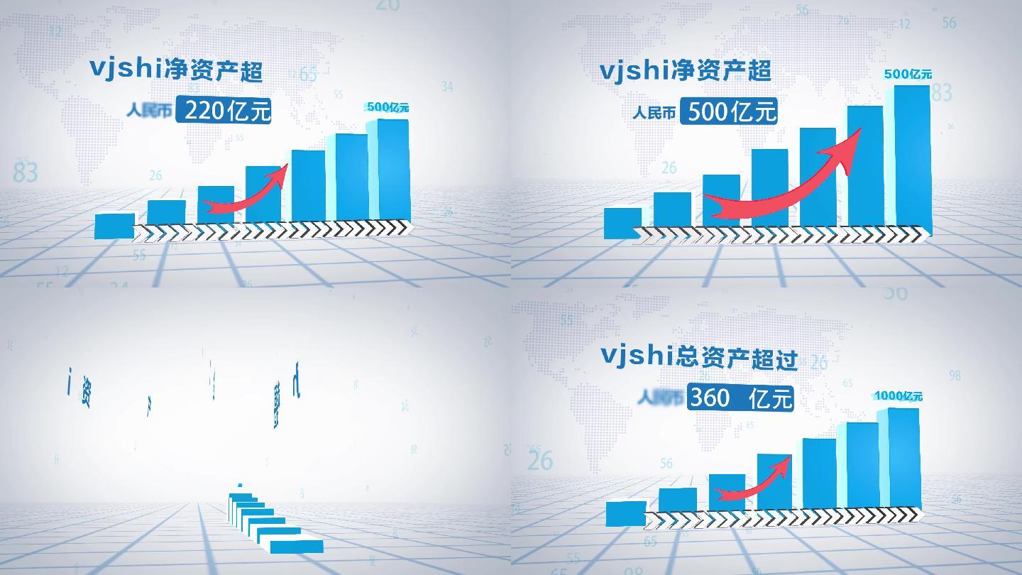 高科技企业数据柱状图立体生长数字滚动展示