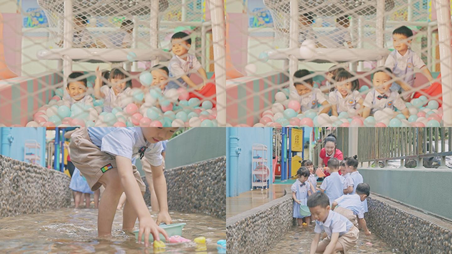 4K高清幼儿园户外活动戏水池沙地