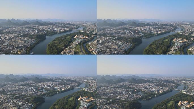 4K桂林城区航拍山水喀斯特地貌风光广西