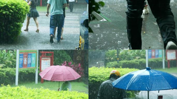 下雨天行人在雨中行走脚步慢镜头视频素材