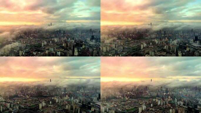上海平流雾日出航拍延时摄影