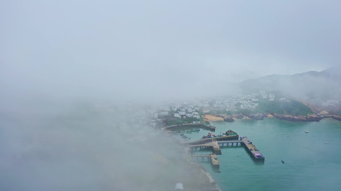 4K 浙江舟山嵊泗花鸟岛平流雾 航拍视频