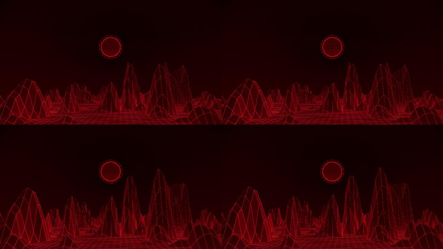 【4K时尚背景】黑红山形球体暗黑空间视觉