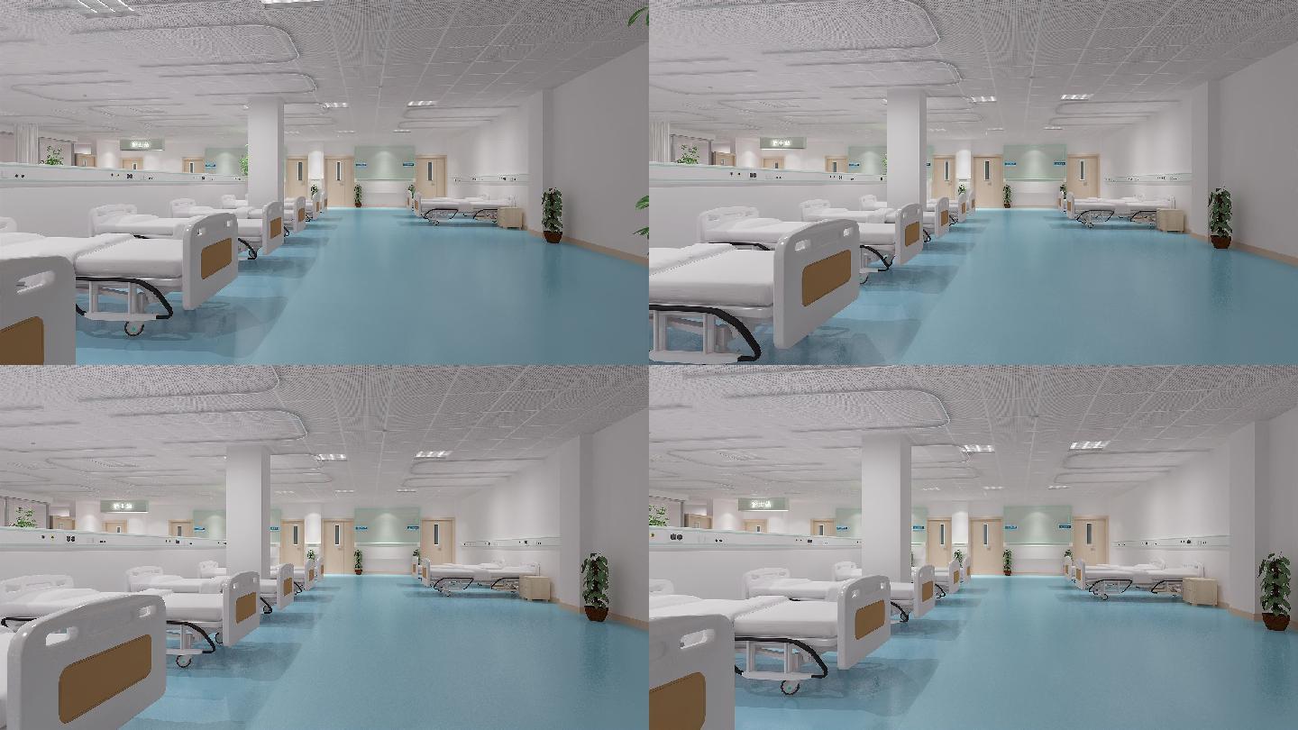 公共病房医院走廊病床住院部床位现代看病