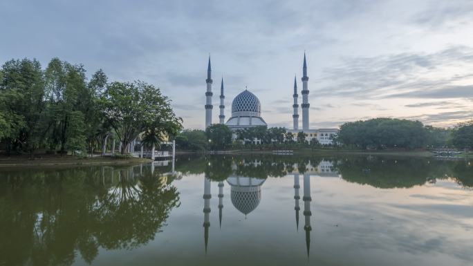 清真寺时间推移国外宗教寺庙白天到晚上
